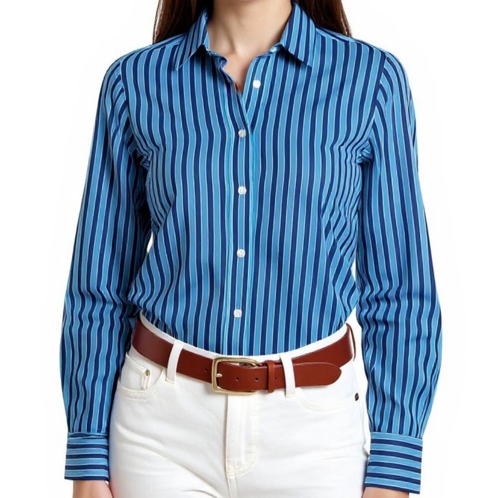 J. McLaughlin Striped Cotton Twill Button Down Top